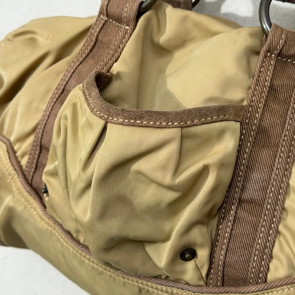 Y2K Gap 1969 Satchel Bag Women OS Tan Brown Utility Nylon Suede Trim Handbag